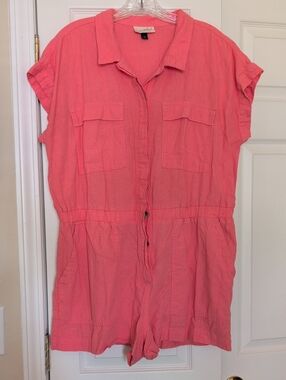 Universal Thread Coral Pink Button-Front Short Sleeve Romper